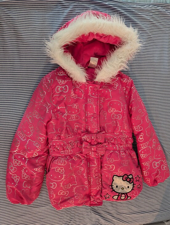 Hello Kitty Other - Hello Kitty Girls 6x Pink Winter Puffer Jacket with White Fur Hood
